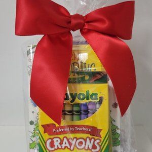 Christmas Coloring Book Gift Basket 4 Mini Books with Crayons in Bag with Bow